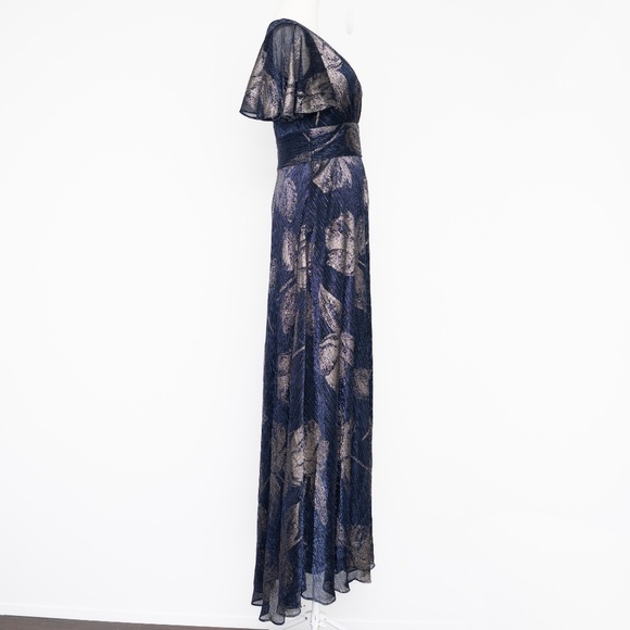 Betsy & Adam - Chloe Long Short Sleeve Metallic Print Gown - Picture 6 of 11